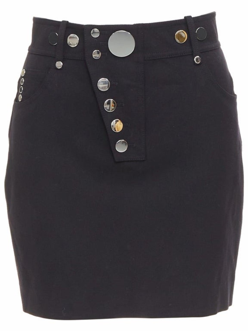 Alexander Wang Black Wool Mini Skirt with Metallic Button Accents